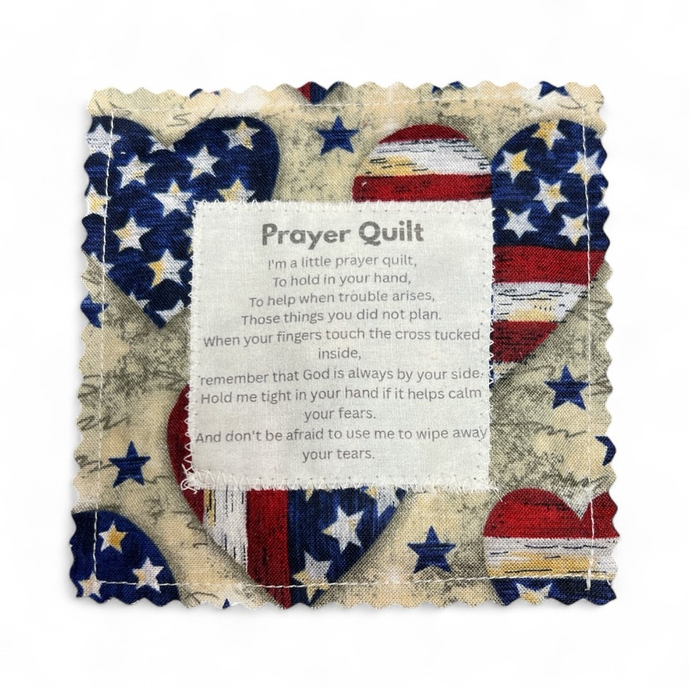 Hand Crafted Prayer Quilt Set of 2 with Uplifting Prayer and Wooden Cross Inside - Picture 3 of 15